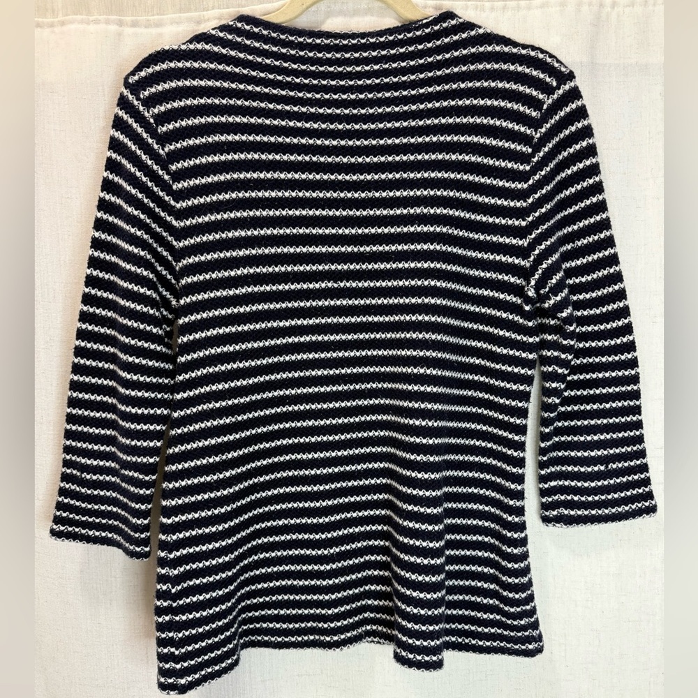 Talbots Navy White Striped Sweater 3/4 Sleeve Button Shoulder Nautical Style LP - Picture 2 of 6